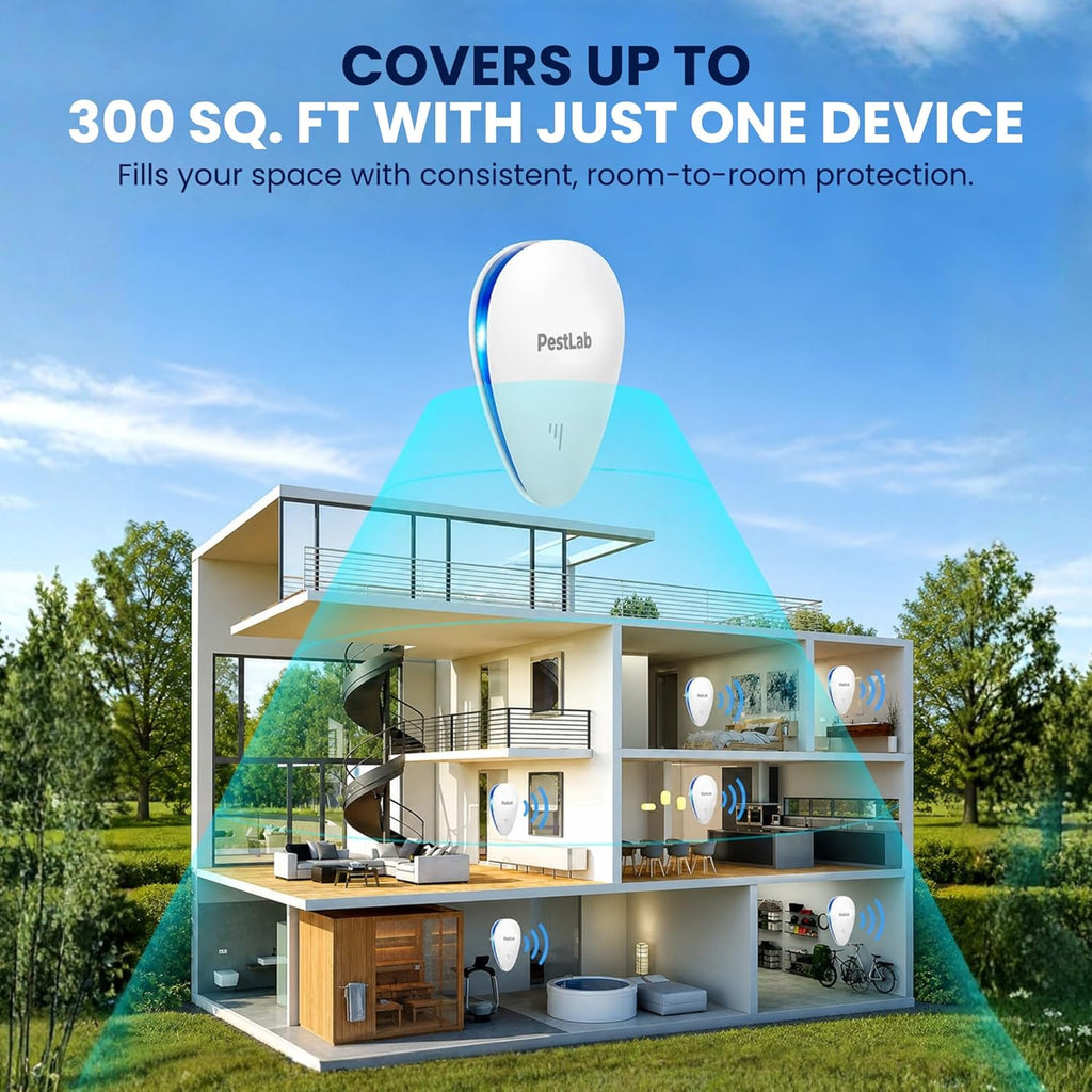 PestLab Ultrasonic Pest Repeller – Indoor Plug In Bug Repellent for Mice, Rodents, Rats, Roaches, Ants, Spiders, Mosquitoes & Bed Bugs – Electronic Pest Control Device with 300 Sq Ft Coverage – 1 Pack