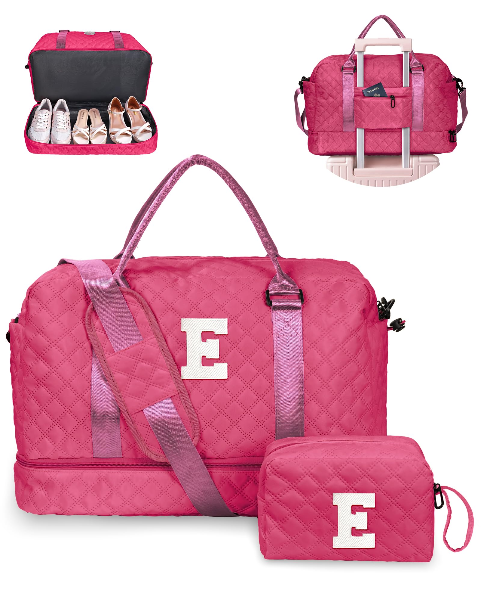 Girl Gift-Women Birthday Gifts-Gifts for Teenage Girls-Personalized Duffle Bag with Shoe Compartment, Kids Overnight Bag,Travel Weekend Bag, Gift for Women Friend Niece Sister (Letter A)
