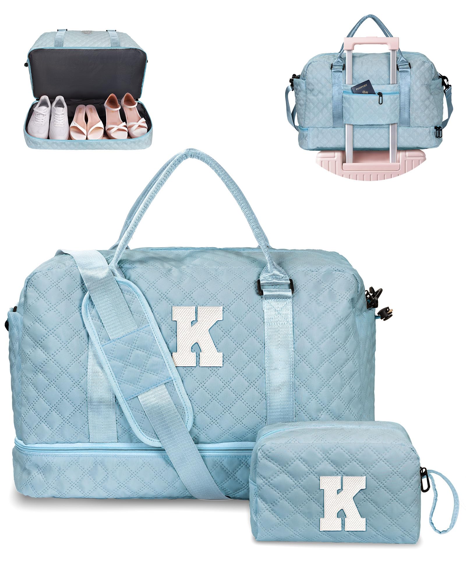 Girl Gift-Women Birthday Gifts-Gifts for Teenage Girls-Personalized Duffle Bag with Shoe Compartment, Kids Overnight Bag,Travel Weekend Bag, Gift for Women Friend Niece Sister (Letter A)