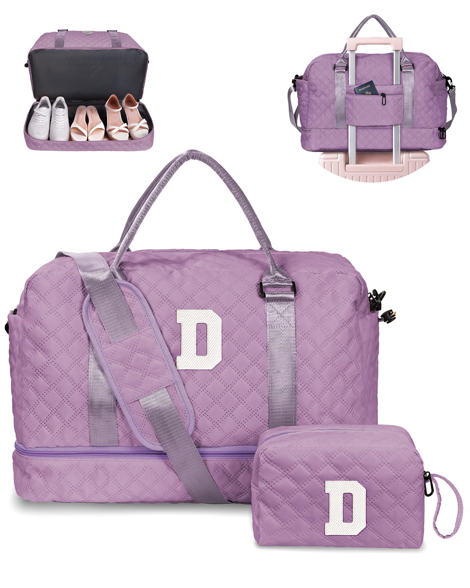 Girl Gift-Women Birthday Gifts-Gifts for Teenage Girls-Personalized Duffle Bag with Shoe Compartment, Kids Overnight Bag,Travel Weekend Bag, Gift for Women Friend Niece Sister (Letter A)