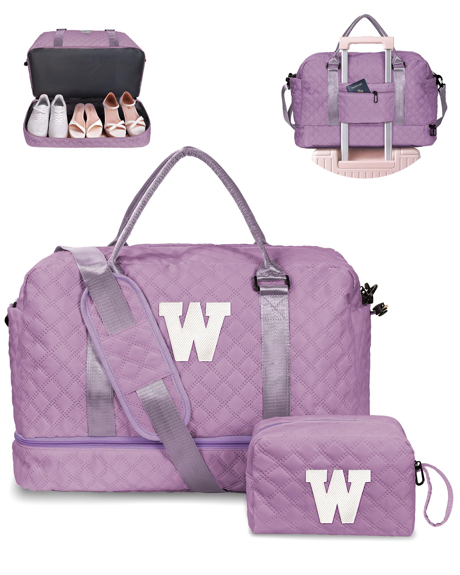 Girl Gift-Women Birthday Gifts-Gifts for Teenage Girls-Personalized Duffle Bag with Shoe Compartment, Kids Overnight Bag,Travel Weekend Bag, Gift for Women Friend Niece Sister (Letter A)
