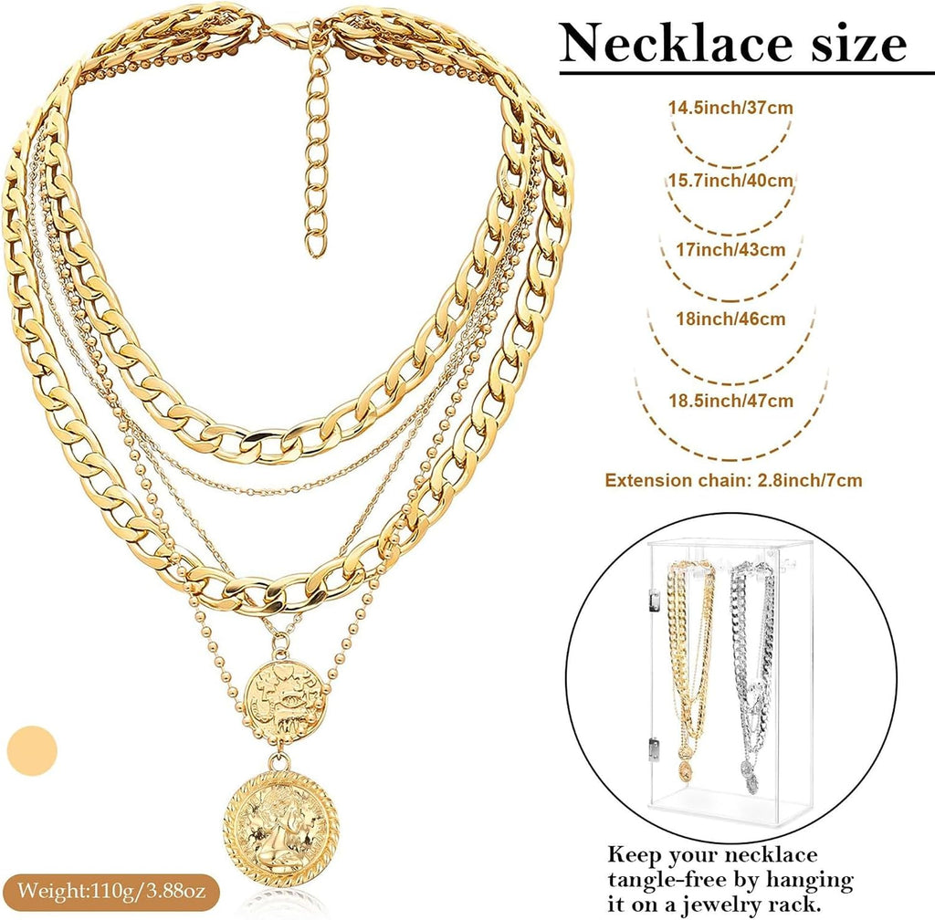 MJartoria Layered Necklaces for Women Trendy Retro Coin Pendant | Dainty Chunky Chain, Choker Necklaces, Jewelry Birthday Gifts