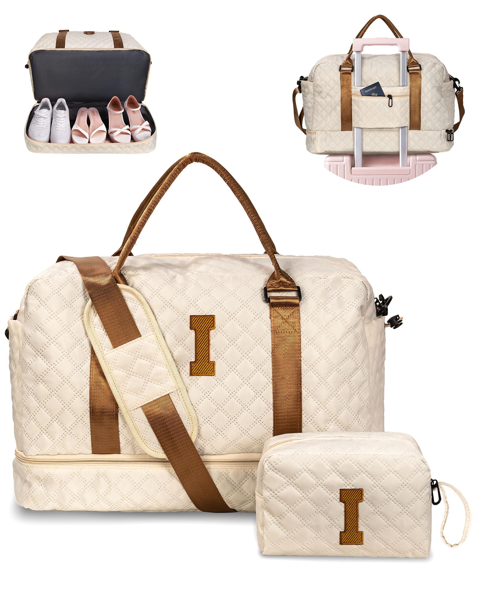 Girl Gift-Women Birthday Gifts-Gifts for Teenage Girls-Personalized Duffle Bag with Shoe Compartment, Kids Overnight Bag,Travel Weekend Bag, Gift for Women Friend Niece Sister (Letter A)