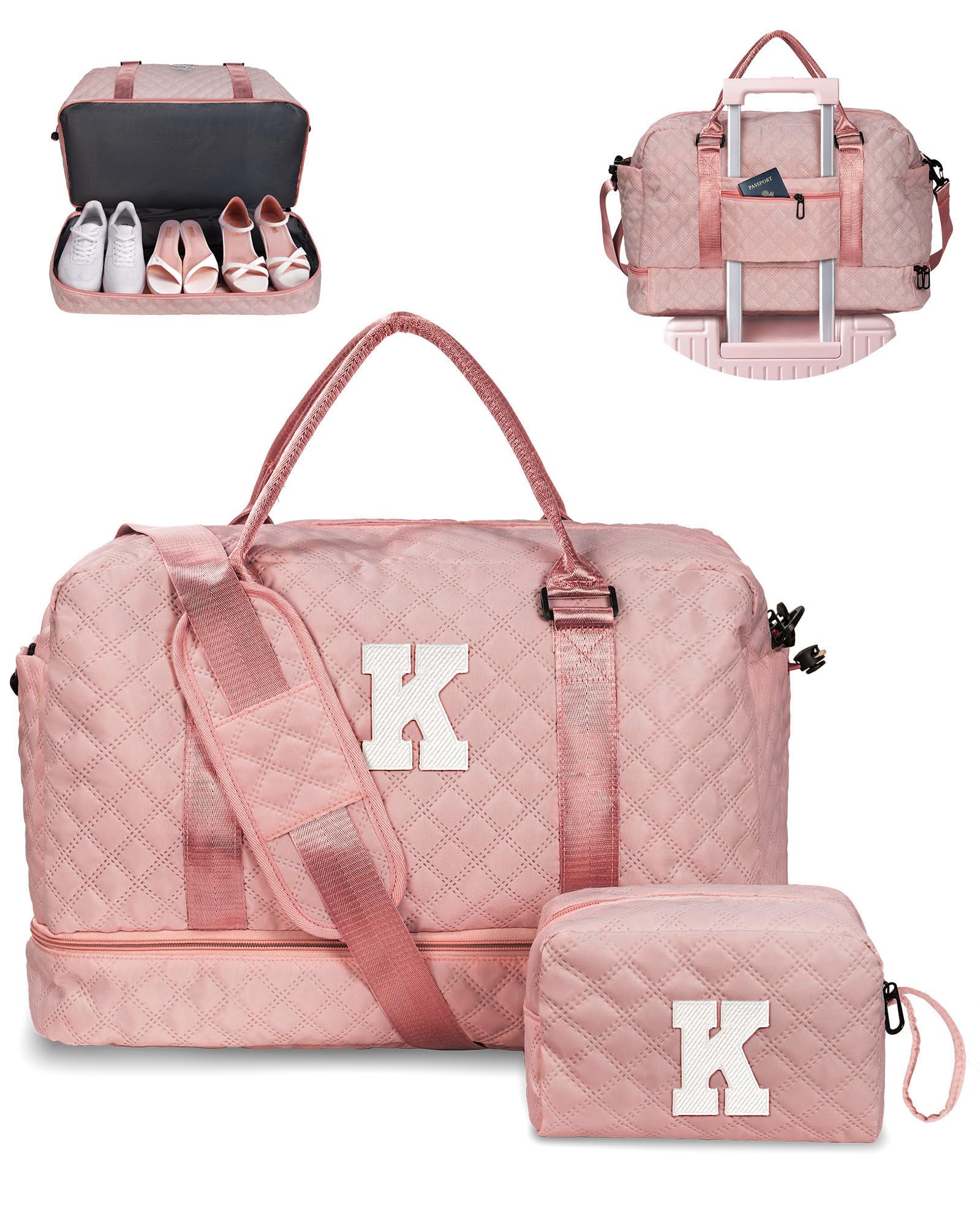 Girl Gift-Women Birthday Gifts-Gifts for Teenage Girls-Personalized Duffle Bag with Shoe Compartment, Kids Overnight Bag,Travel Weekend Bag, Gift for Women Friend Niece Sister (Letter A)