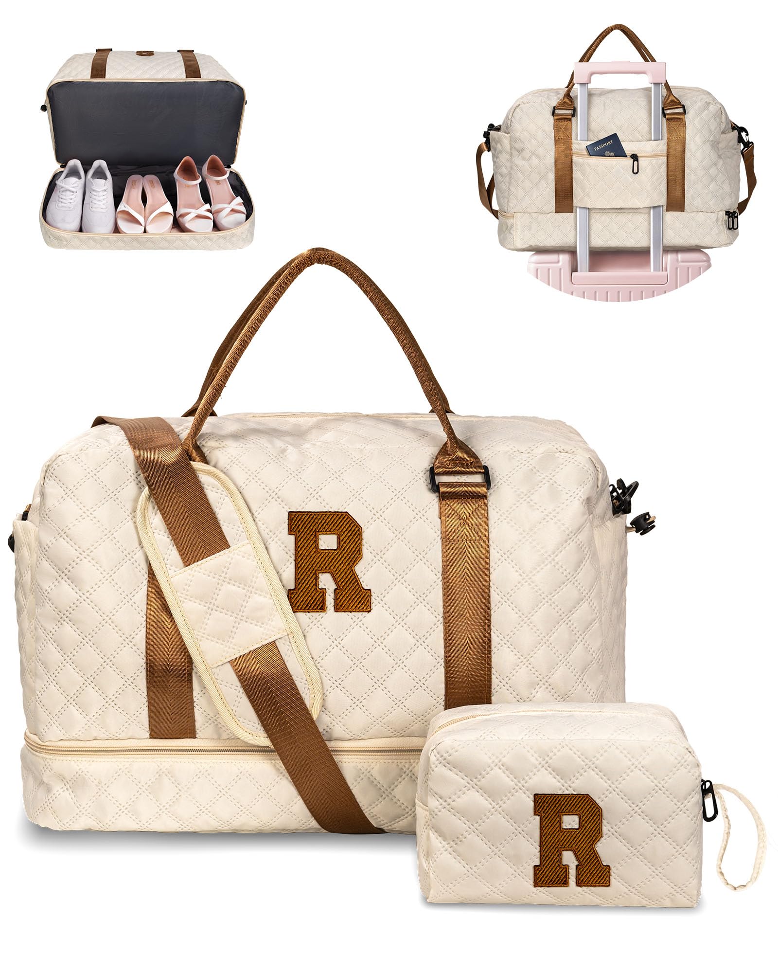 Girl Gift-Women Birthday Gifts-Gifts for Teenage Girls-Personalized Duffle Bag with Shoe Compartment, Kids Overnight Bag,Travel Weekend Bag, Gift for Women Friend Niece Sister (Letter A)