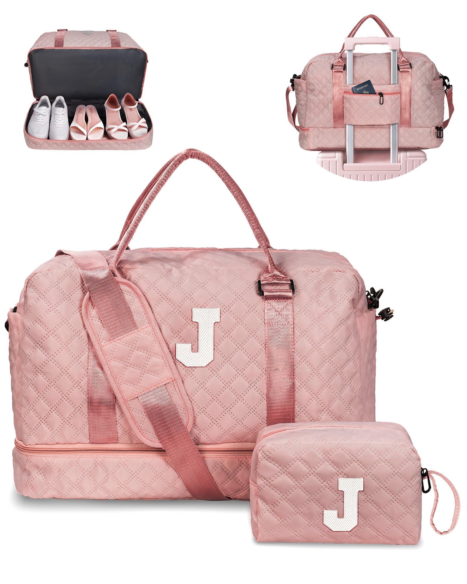 Girl Gift-Women Birthday Gifts-Gifts for Teenage Girls-Personalized Duffle Bag with Shoe Compartment, Kids Overnight Bag,Travel Weekend Bag, Gift for Women Friend Niece Sister (Letter A)
