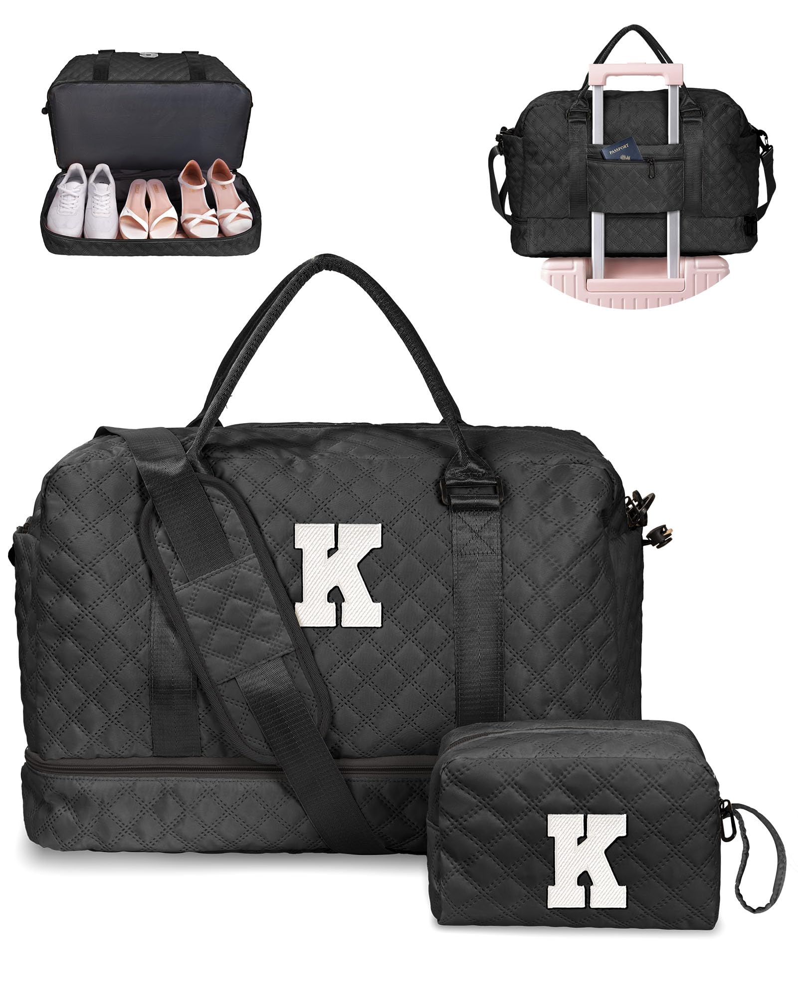 Girl Gift-Women Birthday Gifts-Gifts for Teenage Girls-Personalized Duffle Bag with Shoe Compartment, Kids Overnight Bag,Travel Weekend Bag, Gift for Women Friend Niece Sister (Letter A)