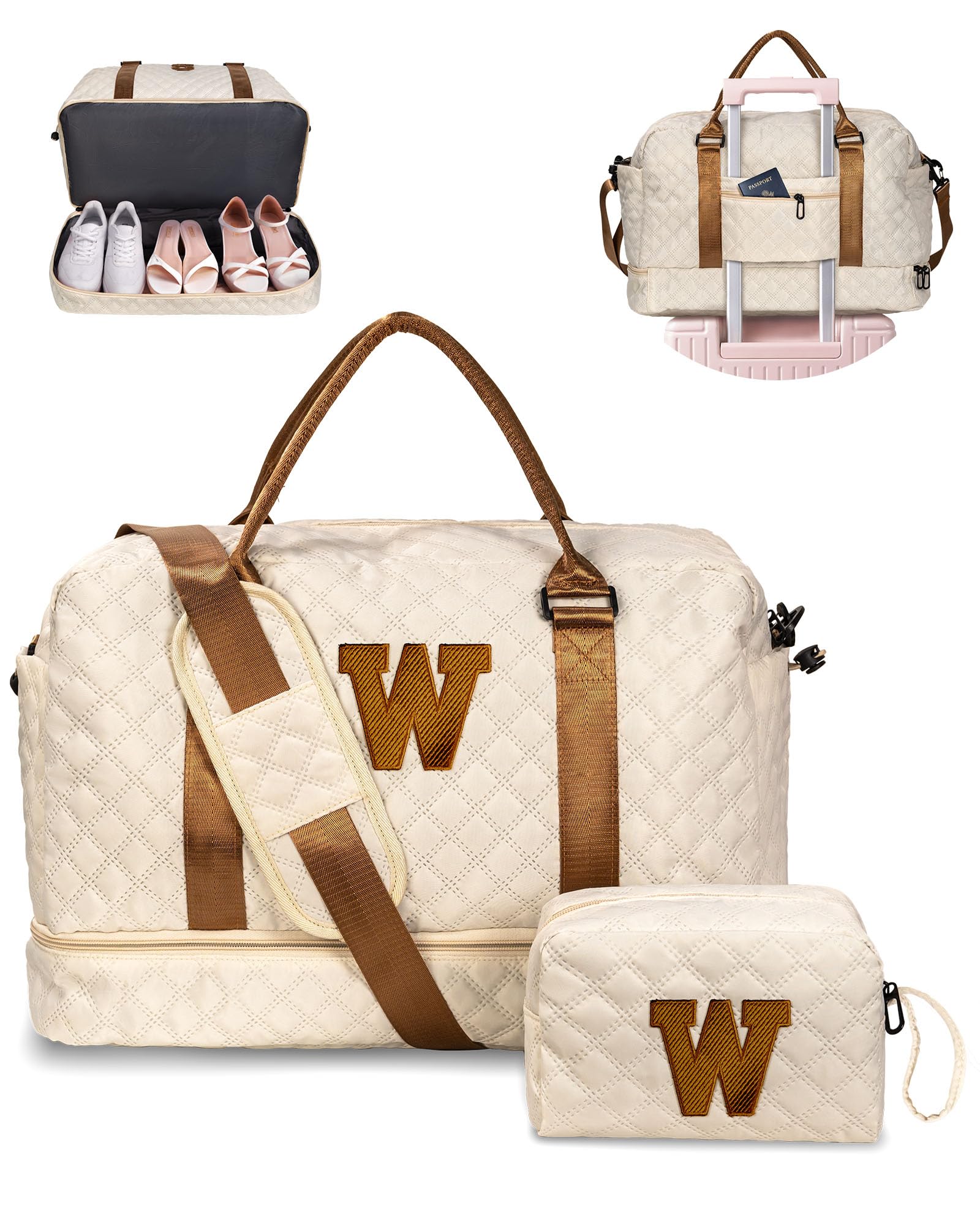 Girl Gift-Women Birthday Gifts-Gifts for Teenage Girls-Personalized Duffle Bag with Shoe Compartment, Kids Overnight Bag,Travel Weekend Bag, Gift for Women Friend Niece Sister (Letter A)