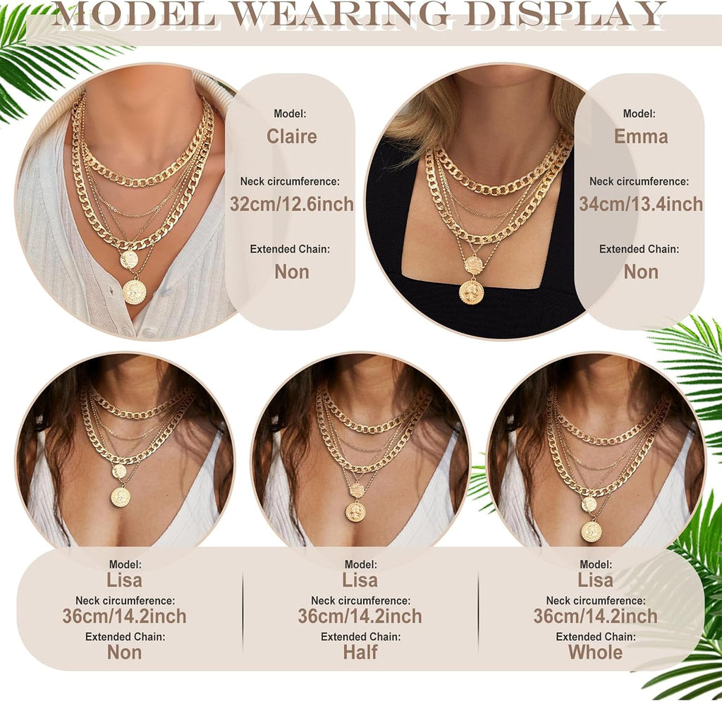 MJartoria Layered Necklaces for Women Trendy Retro Coin Pendant | Dainty Chunky Chain, Choker Necklaces, Jewelry Birthday Gifts