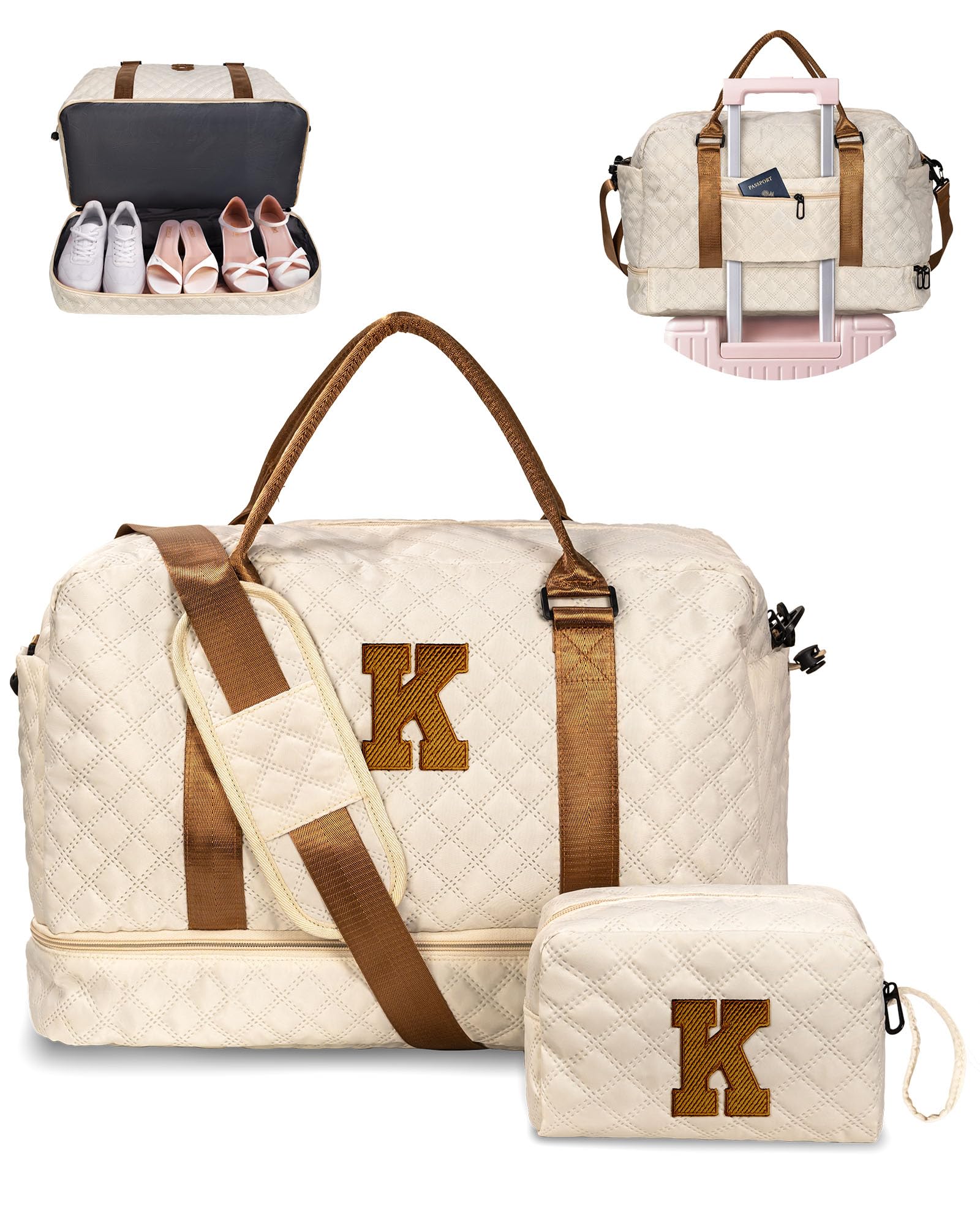 Girl Gift-Women Birthday Gifts-Gifts for Teenage Girls-Personalized Duffle Bag with Shoe Compartment, Kids Overnight Bag,Travel Weekend Bag, Gift for Women Friend Niece Sister (Letter A)