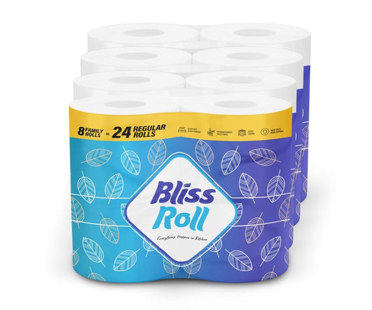 Bliss Roll Strong & Thick Absorbent Paper Towel Rolls 8 Family Rolls = 24 Regular Rolls