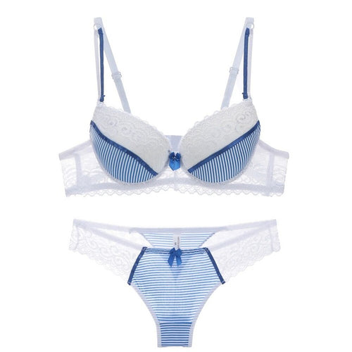"The Dentelle — Striped Lace Bra & Panty Lingerie Set"