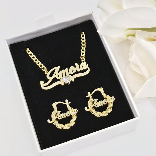 "The Celestia — Custom Name & Birthstone Heart Necklace"